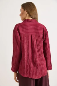 Olalook Women's Claret Red Textured Lightly Transparent Loose Fit Shirt - Image 2