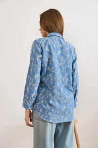 Olalook Women's Light Blue Ivy Scalloped Denim Look Shirt - Image 2