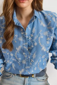 Olalook Women's Light Blue Ivy Scalloped Denim Look Shirt - Image 5