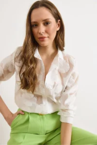 Olalook Women's White Petunia Embroidered Transparent Shirt - Image 5