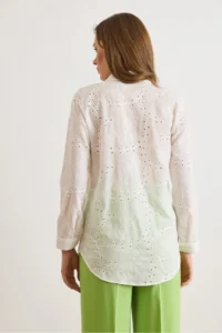 Olalook Women's White Ivy Scalloped Semi-Transparent Shirt - Image 2
