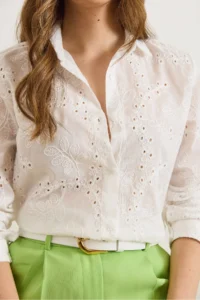 Olalook Women's White Ivy Scalloped Semi-Transparent Shirt - Image 3
