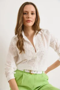 Olalook Women's White Ivy Scalloped Semi-Transparent Shirt - Image 4
