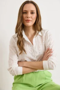 Olalook Women's White Ivy Scalloped Semi-Transparent Shirt - Image 5