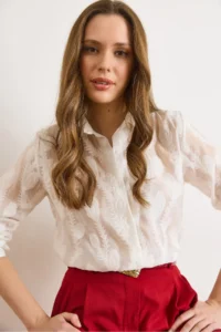 Olalook Women's White Ivy Embroidered Transparent Shirt