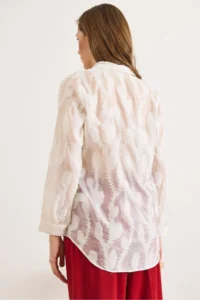 Olalook Women's White Ivy Embroidered Transparent Shirt - Image 2