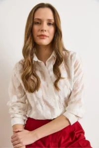 Olalook Women's White Ivy Embroidered Transparent Shirt - Image 3