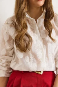 Olalook Women's White Ivy Embroidered Transparent Shirt - Image 4