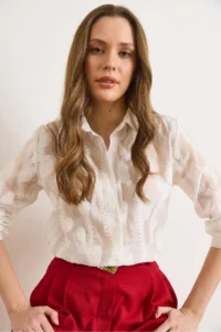 Olalook Women's White Ivy Embroidered Transparent Shirt - Image 5