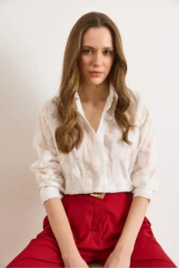 Olalook Women's White Ivy Embroidered Transparent Shirt - Image 6