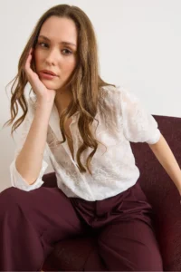 Olalook Women's White Suzene Detailed Embroidered Transparent Shirt - Image 6