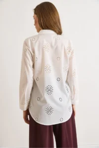 Olalook Women's White Chrysanthemum Scalloped Semi-Transparent Shirt - Image 2