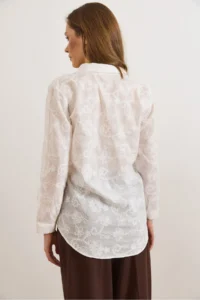Olalook Women's White Begonia Sequined Semi-Transparent Shirt - Image 2
