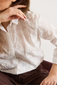 Olalook Women's White Begonia Sequined Semi-Transparent Shirt - Image 5