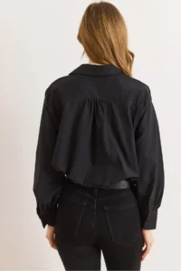 Olalook Women's Black Lined Overalls Pleated Crop Shirt - Image 4