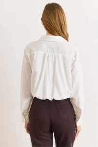 Olalook Women's White Lined Overalls Pleated Crop Shirt - Image 5
