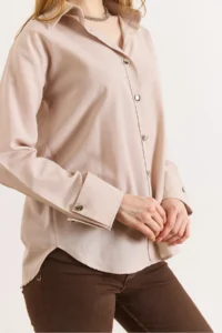 Olalook Women's Stone Cuff Detailed Comfortable Fit Shirt - Image 4
