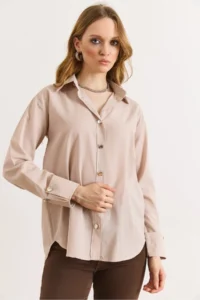 Olalook Women's Stone Cuff Detailed Comfortable Fit Shirt - Image 6