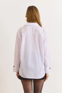 Olalook Women's White Cuff Detailed Comfortable Shirt - Image 3