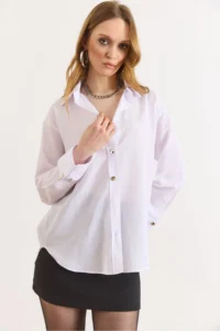 Olalook Women's White Cuff Detailed Comfortable Shirt - Image 5