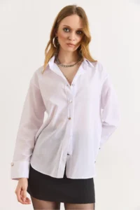 Olalook Women's White Cuff Detailed Comfortable Shirt - Image 6