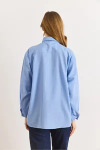 Olalook Women's Blue Scarf Detailed Comfortable Fit Shirt - Image 2