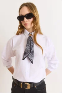 Olalook Women's White Scarf Detailed Comfortable Fit Shirt - Image 6