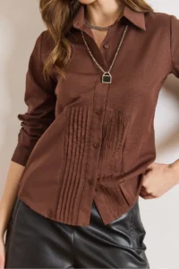 Olalook Women's Brown Front Darts Slim Fit Woven Shirt - Image 6