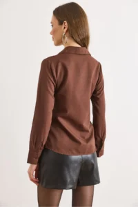 Olalook Women's Brown Front Darts Slim Fit Woven Shirt - Image 7