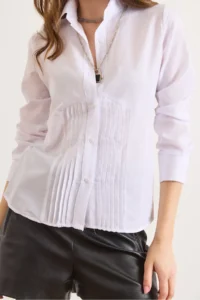 Olalook Women's White Front Darts Slim Fit Woven Shirt - Image 5