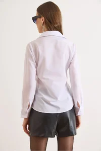 Olalook Women's White Front Darts Slim Fit Woven Shirt - Image 6