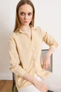 Olalook Women's Stone Striped Flowy Woven Shirt - Image 2