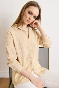 Olalook Women's Stone Striped Flowy Woven Shirt - Image 3