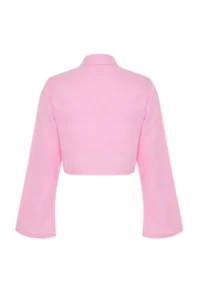 TRENDYOLMİLLA Pink Weaving 100% Cotton Beach Crop Shirt - Image 9