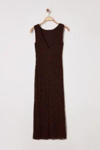 TRENDYOLMİLLA Brown Lace bodycon Low-cut back Flexible Knitting Dress - Image 5