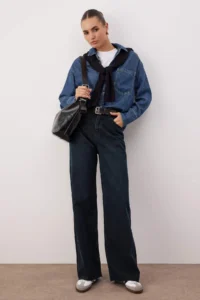 TRENDYOLMİLLA Dark Blue High Waist Cutaway Wide Leg Wide Leg jeans