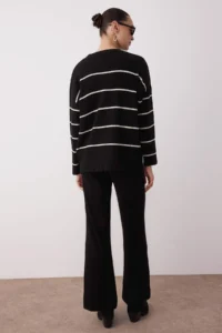 TRENDYOLMİLLA Black*001 Wide Pattern Striped Basic Fitted Knitwear Top and Bottom Set - Image 4