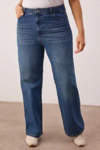 Trendyol Curve Mavi High Waist Wide Leg denim plus size jeans - Image 3