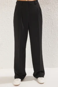 TRENDYOLMİLLA Black*001 Straight/Plain Kesim Pilili Weaving Dress Pants - Image 5