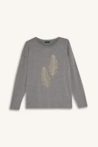 DeFacto Relax Fit Crew Neck Stone Printed Long Sleeve T-Shirt
