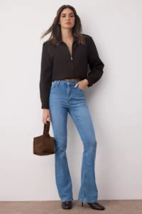 TRENDYOLMİLLA Mavi More Sustainable High Waist Middle Flexible Flare flared leg jeans