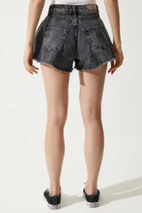 Happiness İstanbul Women Anthracite Tasseled Mini Denim Shorts - Image 6