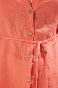 TRENDYOLMİLLA Coral Weaving Arched 100% Linen Maxi Beach Shirt - Image 6