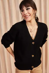 Olalook Women Black buttoned Cardigan