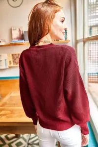 Olalook Women Burgundy buttoned Cardigan - Image 6
