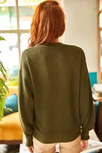 Olalook Women Khaki buttoned Cardigan - Image 6