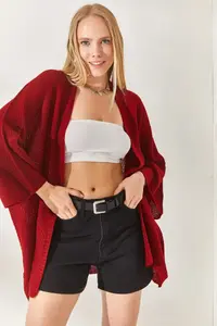 Olalook Women Burgundy Bat Spring Coat Cardigan