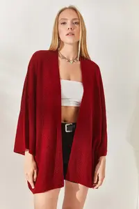 Olalook Women Burgundy Bat Spring Coat Cardigan - Image 2