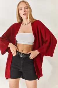 Olalook Women Burgundy Bat Spring Coat Cardigan - Image 3