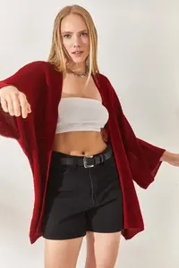 Olalook Women Burgundy Bat Spring Coat Cardigan - Image 4